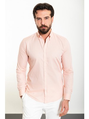 Düz Somon Slim Fit Uzun Kollu Erkek Gömlek