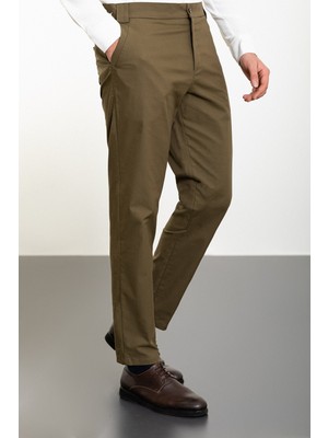 MCR Düz Haki Super Slim Fit Beli Lastikli Erkek Pantolon
