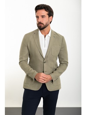 MCR Düz Slim Fit Torba Cep Mono Yaka Keten Erkek Ceket