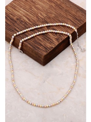 Mediterian Beyaz Doğal Taşlı Gümüş Yaldızlı Şık Kolye 6852 925 Ayar