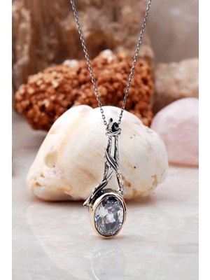 Mediterian El yapımı gümüş kolye, doğal quartz taşlı, şık ve zarif tasarım, 925 ayar, beyaz renk