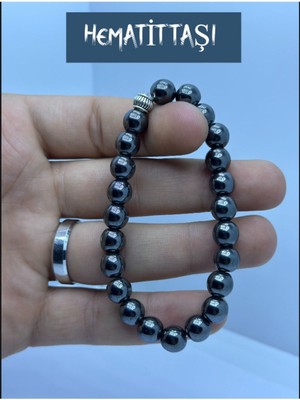 Mediterian Doğal Hematit Taşı 8mm Bileklik, şık ve enerjik tasarım, gri renk, doğal taş.