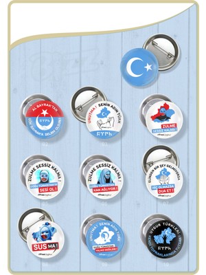 Bizz-Store Doğu Türkistan Rozet Seti -02 Renkli Metal 10 Parça Sametro Temalı Aksesuar
