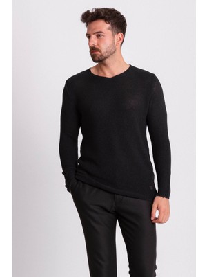 MCR Lase Siyah Slim Fit Bisiklet Yaka Uzun Kollu Erkek Triko