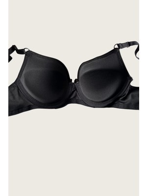 Kadın Siyah-Beyaz 2'li Mikro Kumaş Push Up Dolgulu Balenli Günlük Destekli Sütyen