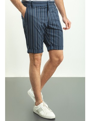 MCR Çizgili Lacivert Renk Super Slim Fit Erkek Şort