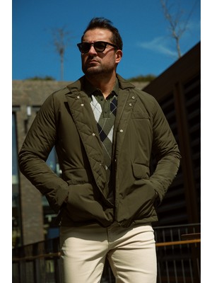 MCR Düz Haki Rengi Slim Fit Hakim Yaka Erkek Mont