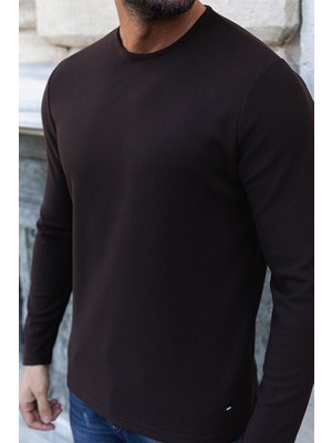 MCR Kahverengi Slim Fit Uzun Kollu Bisiklet Yaka Erkek T-shirt