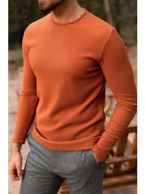 MCR Kiremit Rengi Slim Fit Uzun Kollu Bisiklet Yaka Erkek T-shirt