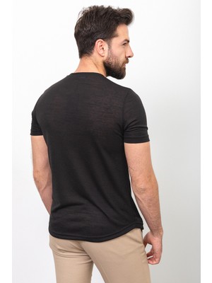 Düz Siyah Renk Slim Fit Bisiklet Yaka Basic Erkek T-Shirt