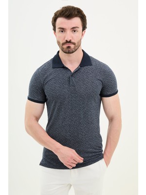MCR Desenli Lacivert Slim Fit Polo Yaka Erkek T-Shirt