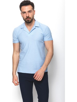 MCR Desenli Mavi Renk Slim Fit Apaç Yaka Erkek T-Shirt