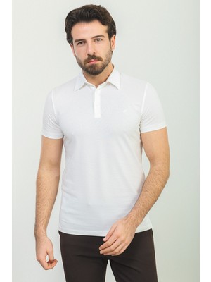 MCR Düz Ekru Rengi Slim Fit Polo Yaka Basic Erkek T-Shirt