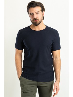 MCR Desenli Lacivert Renk Slim Fit Bisiklet Yaka Erkek T-Shirt