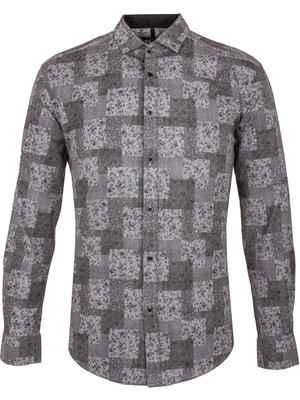 Siyah Çiçek Baskılı Pamuk Gömlek