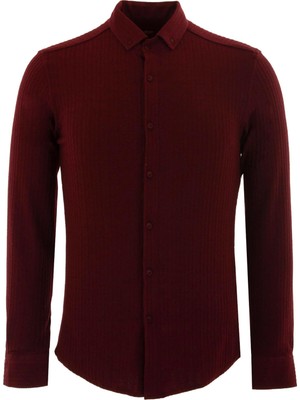 Bordo Jakarlı Viskon Gömlek