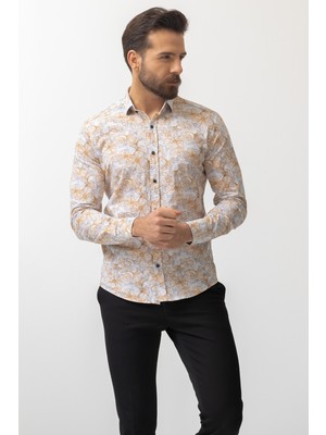 Desenli Beyaz Renk Slim Fit Erkek Gömlek