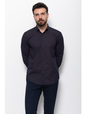 Desenli Bordo Renk Slim Fit Erkek Gömlek