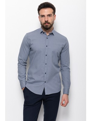 Desenli Gri Renk Slim Fit Erkek Gömlek