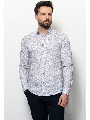 Desenli Beyaz Renk Slim Fit Erkek Gömlek