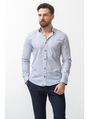 Desenli Beyaz Renk Slim Fit Erkek Gömlek