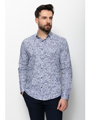 Desenli Lacivert Renk Slim Fit Erkek Gömlek