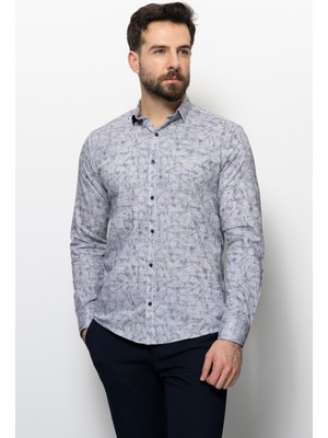 Desenli Gri Renk Slim Fit Erkek Gömlek