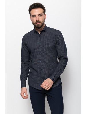 Desenli Bej Rengi Slim Fit Erkek Gömlek