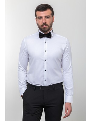Desenli Beyaz Renk Slim Fit Ata Yaka Damatlık Erkek Gömlek