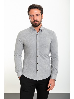 Desenli Gri Slim Fit Erkek Gömlek