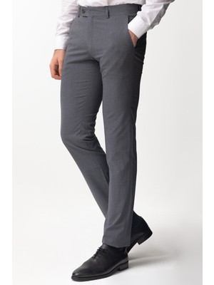 Desenli Antrasit Rengi Slim Fit Klasik Keten Erkek Pantolon