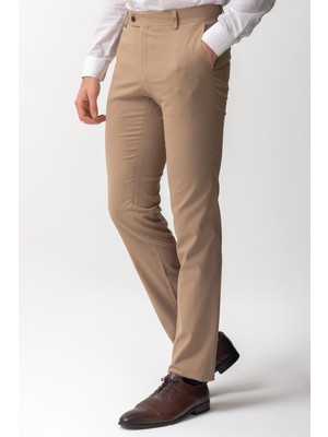 Cizgi Desenli Bej Rengi Slim Fit Klasik Erkek Pantolon