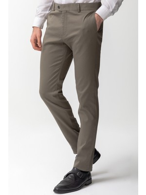 Desenli Haki Rengi Super Slim Fit Erkek Pantolon