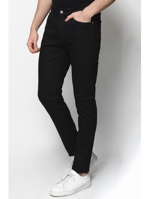 Düz Siyah Renk Super Slim Fit Kanvas Erkek Pantolon
