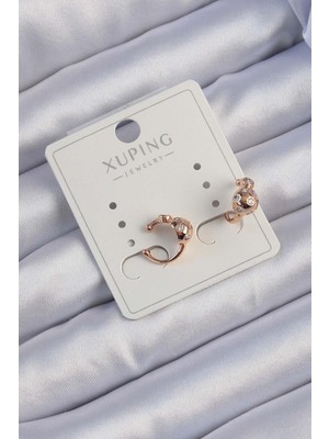 Çarşı Point Xuping Rose Renk Zirkon Taşlı Bombeli Topçuk Earcuff Küpe