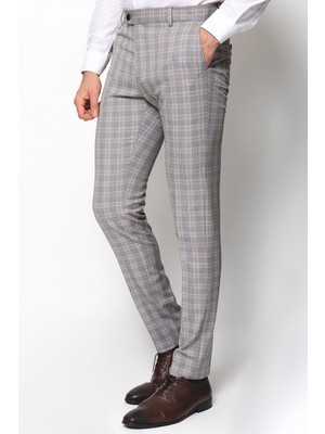 Ekoseli Lacivert Renk Super Slim Fit Erkek Pantolon
