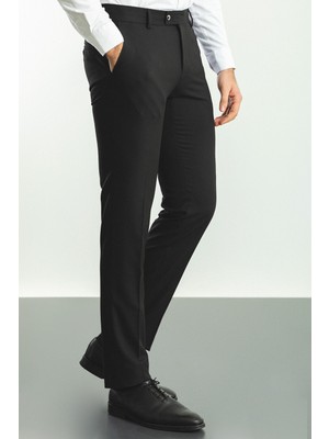 Desenli Siyah Renk Slim Fit Klasik Yün Erkek Pantolon