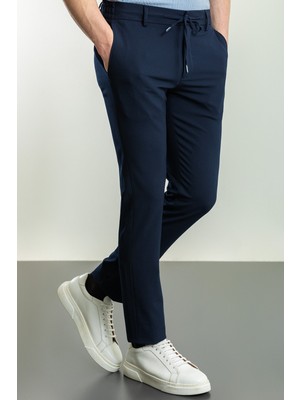 Düz Lacivert Renk Super Slim Fit İpli Erkek Pantolon