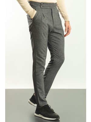 Pileli Siyah Renk Slim Fit Erkek Pantolon
