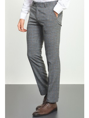 MCR Ekoseli Antrasit Rengi Slim Fit Klasik Yün Erkek Pantolon