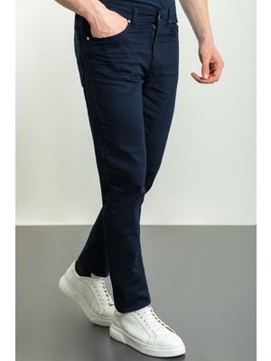 Düz Lacivert Renk Super Slim Fit Kanvas Erkek Pantolon
