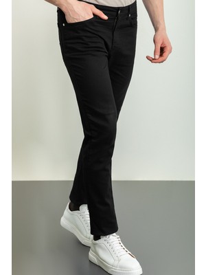 Düz Siyah Renk Super Slim Fit Kanvas Erkek Pantolon