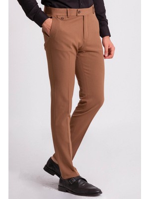Düz Kamel Rengi Slim Fit Klasik Erkek Pantolon