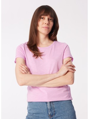 Sisley Bisiklet Yaka Lila Kadın T-Shirt 3TNHL103L