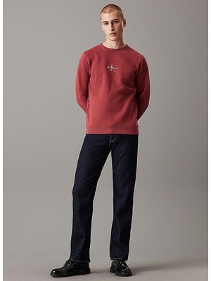Calvin Klein Jeans Bisiklet Yaka Bordo Erkek Sweatshırt J30J325630VAI Monologo Crew Neck