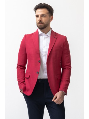 Düz Bordo Rengi Slim Fit Mono Yaka Erkek Ceket