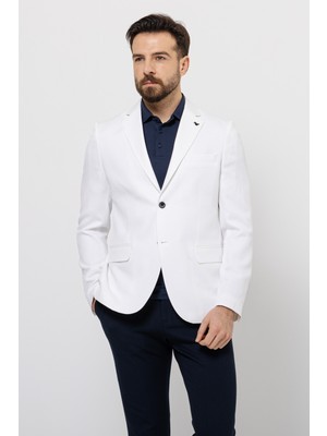 Düz Ekru Rengi Slim Fit Mono Yaka Erkek Ceket