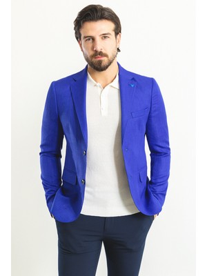 MCR Düz Saks Rengi Slim Fit Mono Yaka Erkek Ceket