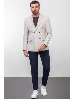 Çizgili Slim Fit Geniş Yaka Kruvaze Erkek Ceket