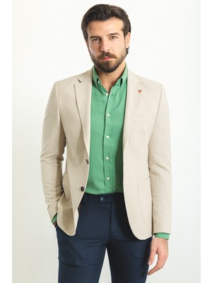 Desenli Slim Fit Torba Cep Mono Yaka Yün Erkek Ceket